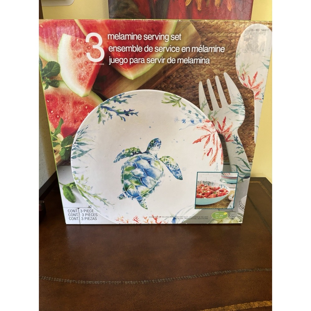 3 Melamine Serving Set Sea Turtle Serving Bowl Serving Utensils Summer Picnic